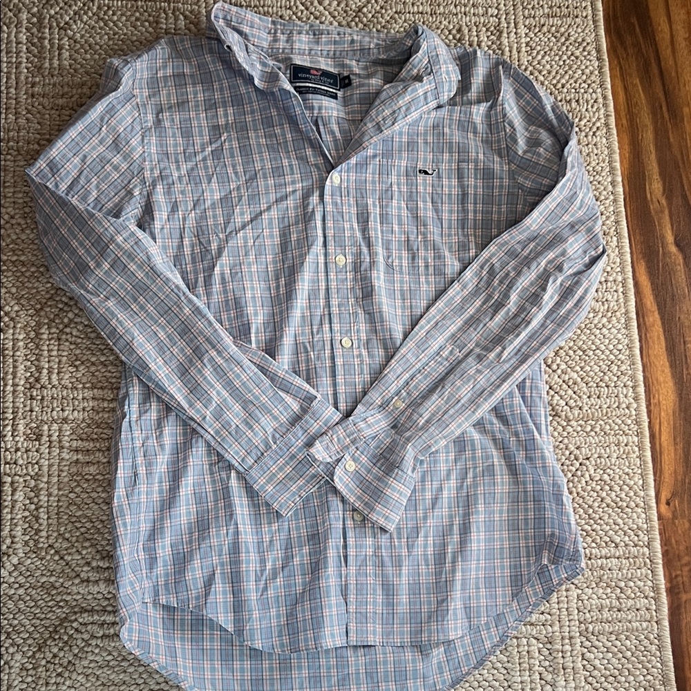 Vineyard Vines Light Blue and Pink Plaid Shirt